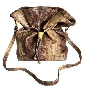 Snakeskin Print Bucket Bag with Drawstring and Shoulder Strap by Mazzanila